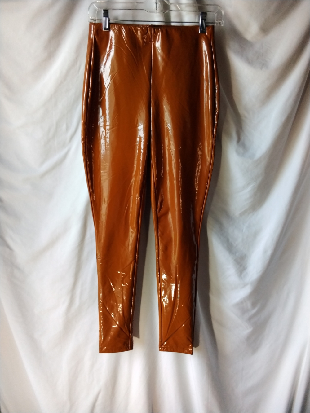 High-Shine Vinyl Leggings in Cognac Brown